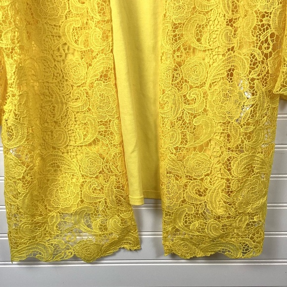 Isaac Mizrahi NWT Cotton And Lace Open Bracelet Sleeve Cardigan Sz Large yellow - Picture 4 of 12
